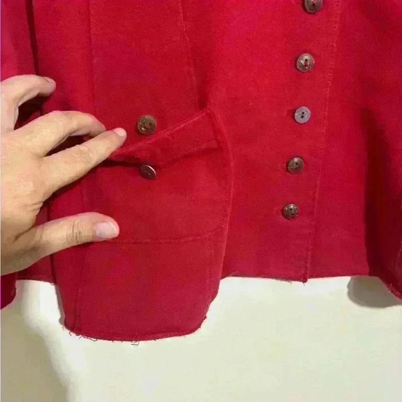 White Lotus Womens L Cranberry Red Cotton Jacket Chore Pocket Buttons - Picture 3 of 8